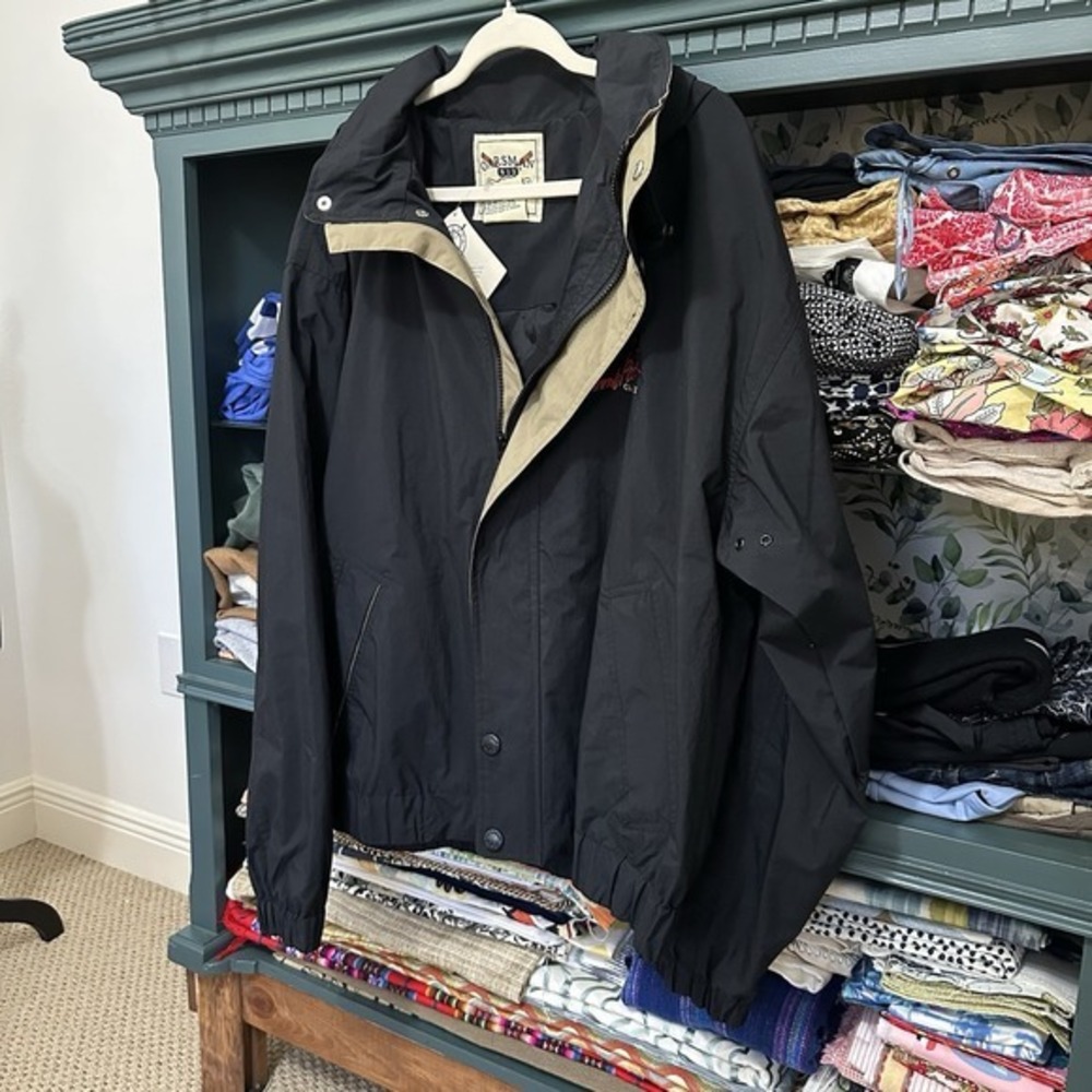 Vintage Oarsman 913 Jacket Mens XL Black Windbreaker Hooded Johnny Bench Pockets - Picture 11 of 12